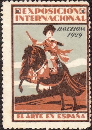 Stamp Label Spain Exposition 1929 Poster Cinderella Barcelona International photo