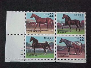 Scott 2155 - 2158 Horses Plate Block [4] P 11111 Ll photo