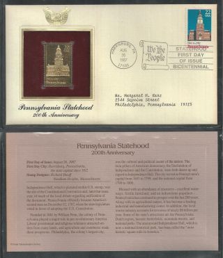 2337 Pennsylvania Statehood Bicentennial.  1987 Gold Foil First Day Cover photo