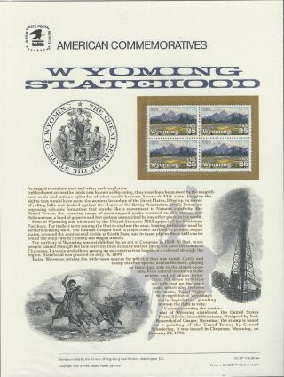 2444 Wyoming Statehood 25 - Cent 1990 Commemorative Panel photo