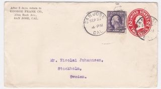 Us San Jose Ca To Stockholm Sweden 1914 Uprated Cover photo