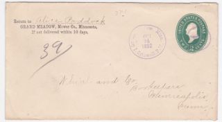 Grand Meadow Minnesota 1892 Star & Circle Fancy Cancel On Cover photo