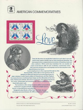 2440 Love Stamp W/ Doves And Heart 1990 Commemorative Panel photo