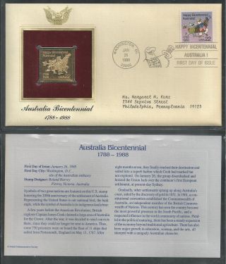 2370 Australia Bicentennial.  1988 Gold Foil First Day Cover photo