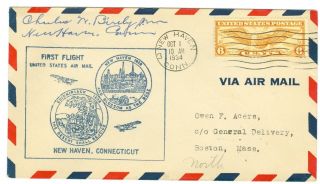 1934 Cam Flight Cover 1n22 Haven,  Ct To Boston,  American Airlines photo