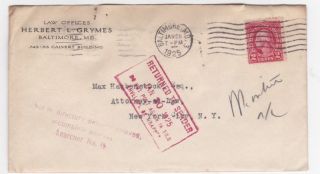 Baltimore Md 1925 Cover To York Returned To Sender photo