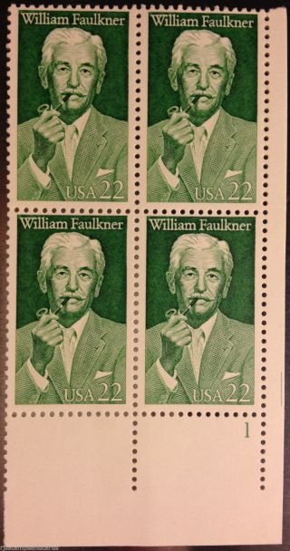Scott 2350 William Faulkner 22c,  Plate Block Of 4,  Pl 1 Historical Figures photo