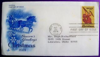 1974 10 - Cent Christmas Angel First Day Cover (scott 1550) photo