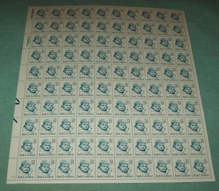 U.  S: 2182 25 - Cent Jack London (1986) Sheet/100 Nh Og photo