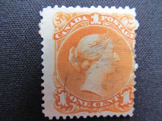 1868 Canada One Cent Stamp,  23a Deep Orange,  Cv $240.  00 photo