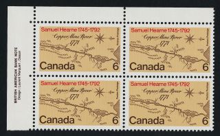 Canada 540 Tl Plate Block Samuel Hearne,  Map photo