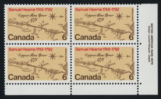 Canada 540 Br Plate Block Samuel Hearne,  Map photo