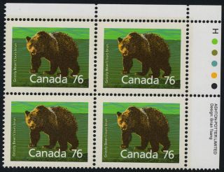 Canada 1178 Top Right Plate Block Grizzly Bear photo