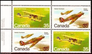 Canada 1980 Canadian Military Aircraft Hawker Curtiss Fv Face $1.  40 Stamp Block photo