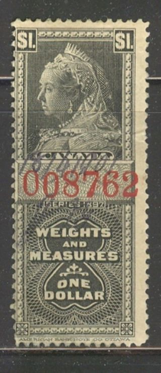 Canada Fwm41,  1897 $1 Queen Victoria - Weights & Measures Revenue, photo