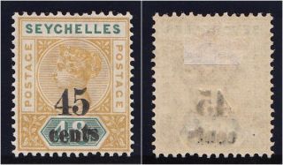 Seychelles 1893 Qv 45c On 48c Ochre & Green.  Sg 20.  Sc 25. photo