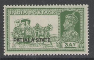 India - Patiala Sg86 1937 3a Yellow - Green photo