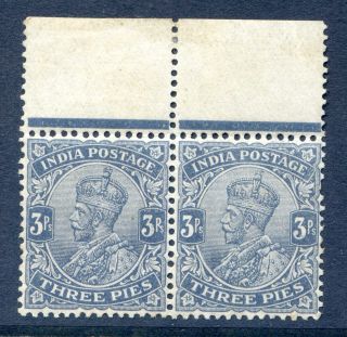 India 1911 - 22 Kgv 3p Variety ' Rs ' Sg 154a U/m In Pair (cat.  £28) photo
