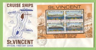 St Vincent 1974 Cruise Ships Miniature Sheet On First Day Cover photo