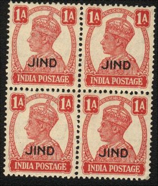 India Jind State Op King George Vi 1a Sg 140,  Sc 168 Blk - 4 Cat Price £5 Mnindh photo