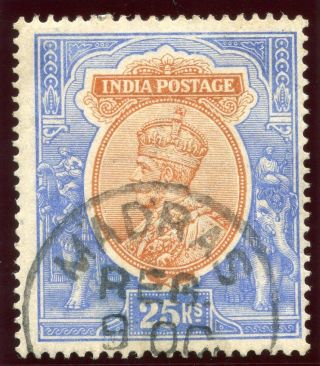 India 1913 Kgv 25r Orange & Blue.  Sg 191.  Sc 98. photo