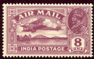 India 1929 Kgv Airmail 12a Rose - Red Wmk Stars Pointing Left.  Sg 225w. photo