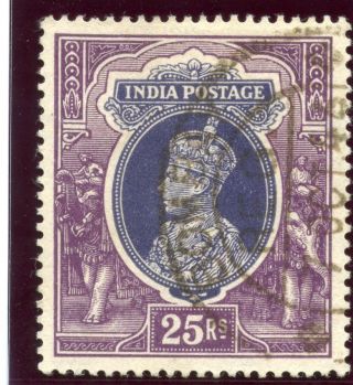 India 1937 Kgvi 25r Slate - Violet & Purple.  Sg 264.  Sc 167. photo