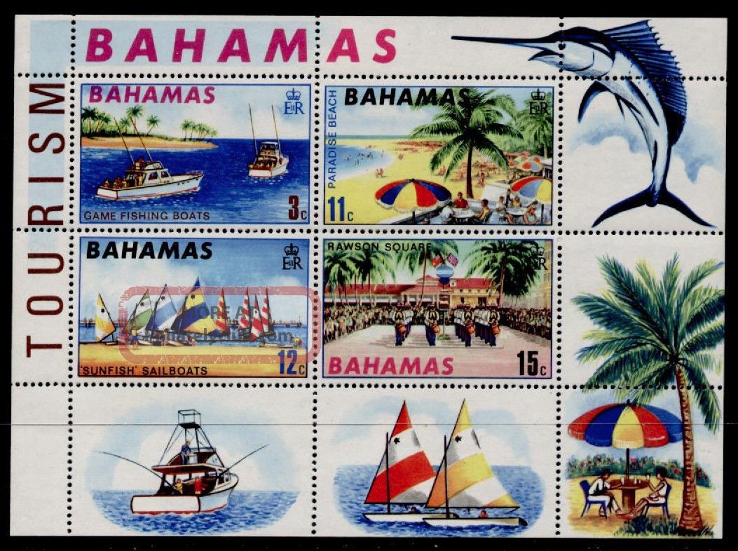 Bahamas 293a Tourism,  Game Fishing,  Sail Boats,  Military Band British Colonies & Territories photo