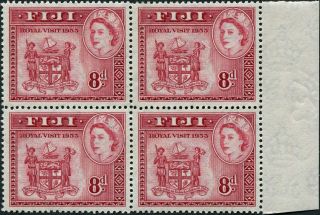 Fiji 1953 (qeii) 8d Deep Carmine - Red Sg279 Cv £1.  20+ Block Of 4 photo