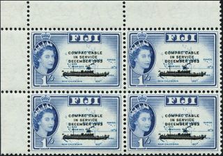 Fiji 1963 (qeii) 1s Light Blue And Blue Sg335 Cv £2.  20+ Block Of 4 photo