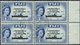 Fiji 1963 (qeii) 1s Light Blue And Blue Sg335 Cv £0.  40+ Cto Unh Block Of 4 photo