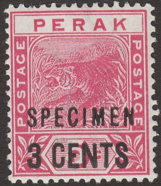 Malaya Perak 1895 Qv Tiger 3c On 5c Rose Specimen Opt Sg65s Cat £35 photo