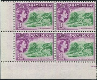 Dominica 1954 - 62 (qeii) 3c Green And Purple Sg143 Cv £6.  00+ Block Of 4 photo