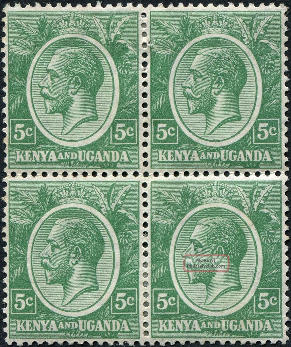 Kenya And Uganda 1927 (kgv) 5c Green Sg78 Cv £8.  00+ Mh Block Of 4 P&p British Colonies & Territories photo