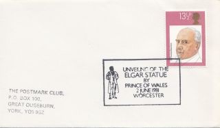 (32387) Clearance Gb Cover Worcester Elgar Statue Unveiled Prince Of Wales 1981 photo
