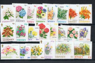 Guernsey Flowers Definitive Series (22 Values) Nh Face Value £7.  05 photo