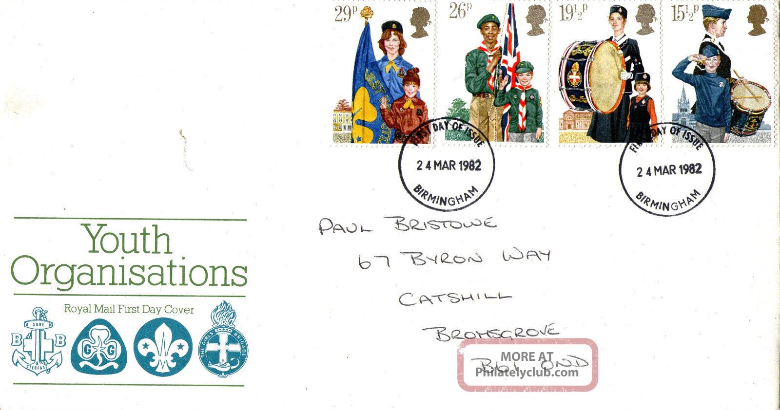 24 March 1982 Youth Organisations Royal Mail First Day Cover Birmingham Fdi Topical Stamps photo