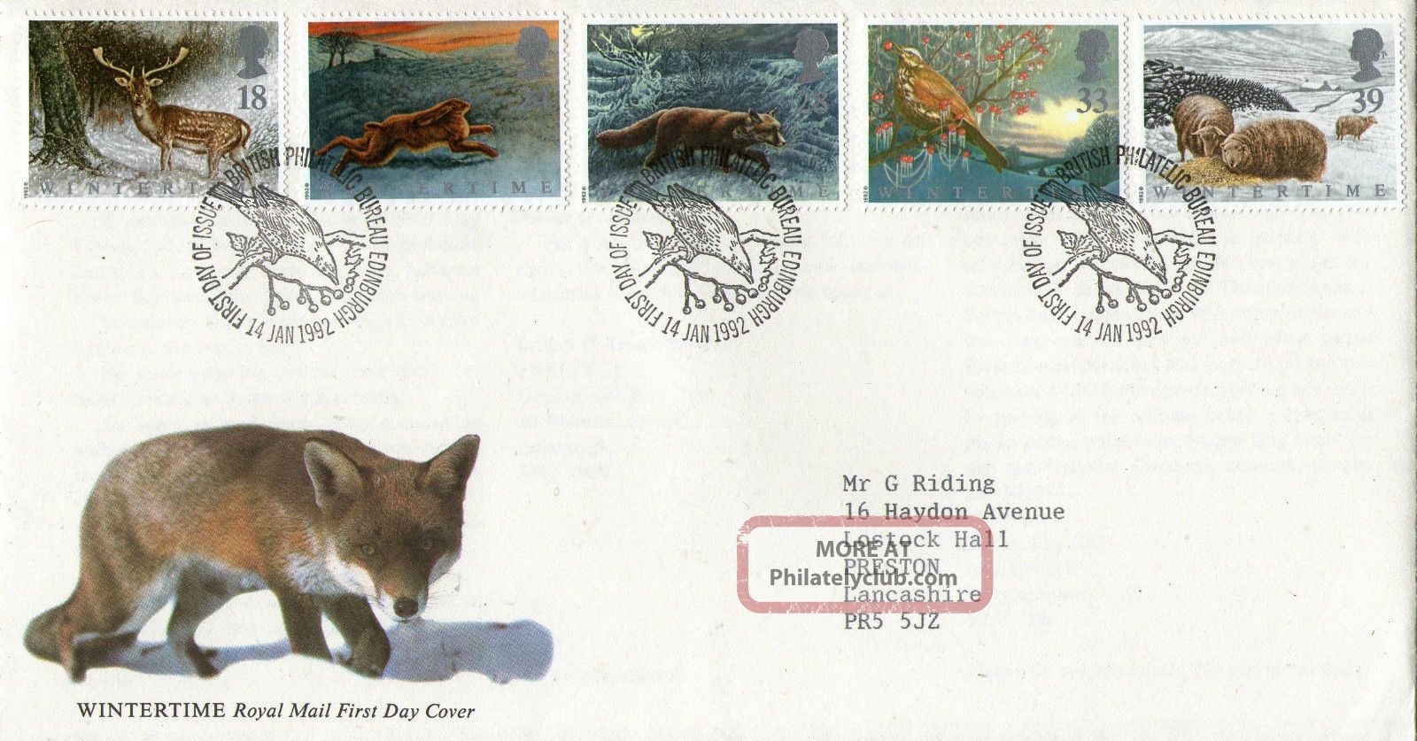 14 January 1992 Wildlife Royal Mail First Day Cover Bureau Shs Animal Kingdom photo