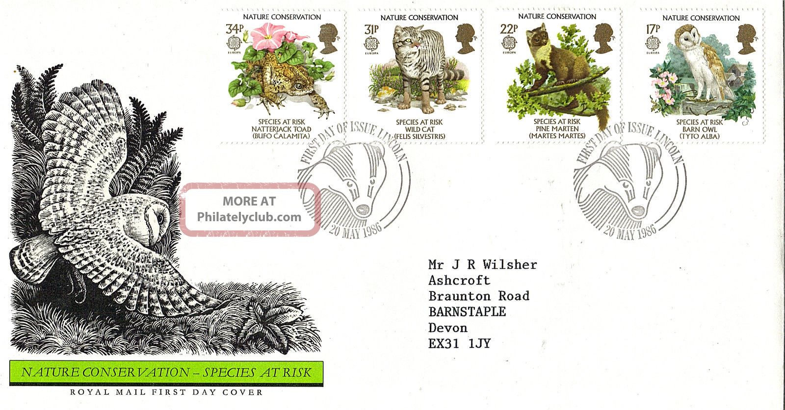 20 May 1986 Nature Conservation Royal Mail First Day Cover Lincoln Shs (a) Animal Kingdom photo