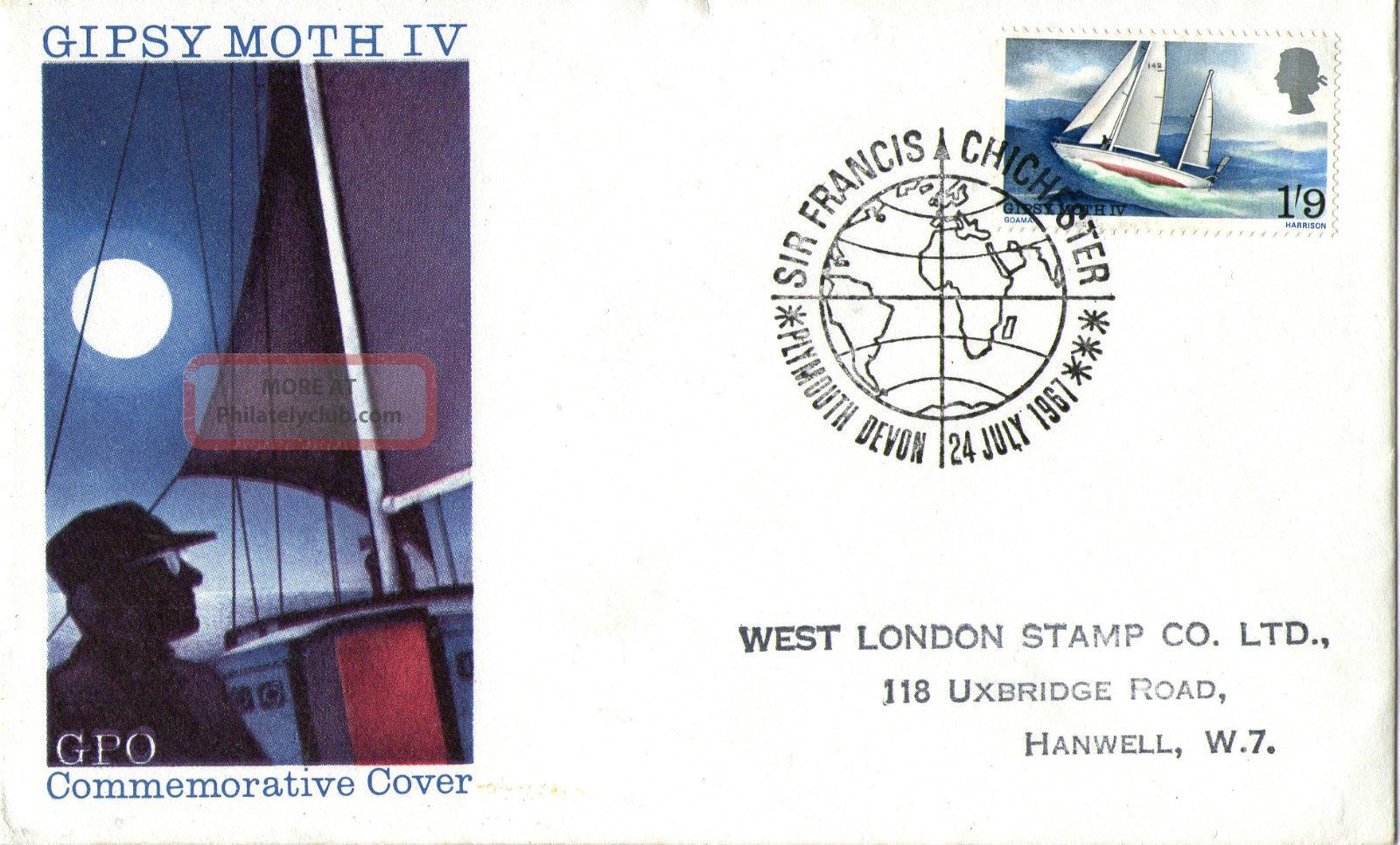 24 July 1967 Sir Francis Chichester Gpo First Day Cover Plymouth Devon Shs Transportation photo