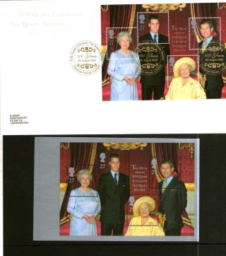 4 August 2000 Queen Mother 100th Birthday M/sheet Rm Fdc Shs & Example photo