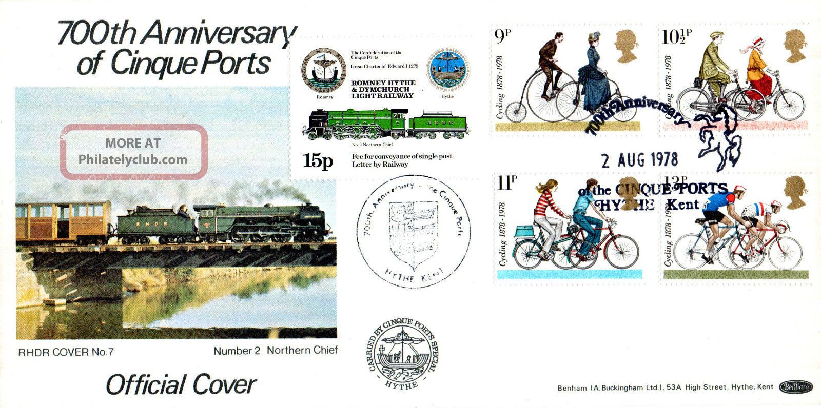2 August 1978 Cycling Centenary Benham Rhdr Carried Fdc Hythe Shs Topical Stamps photo