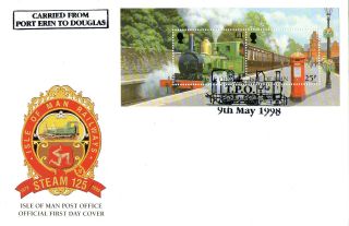 9 May 1998 Isle Of Man Steam 125 Miniature Sheet First Day Cover Scarce Tpo Shs photo
