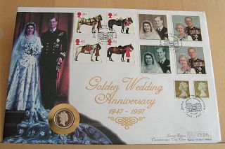 1997 Golden Wedding Anniversary Queen Elizabeth Ii £1 Coin Cover Pnc 1728 photo
