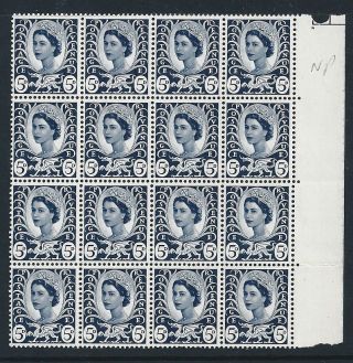 1968 Regional Issues Wales/5d.  Royal Blue Block Of 16 Stamp,  Phosphor Omitted photo