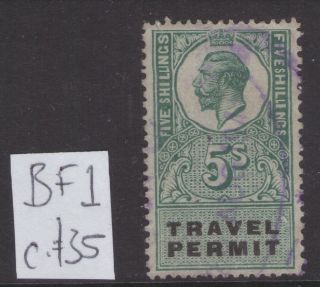 330 Gb Revenue Gv 1939 Travel Permit 5s C£35 Scarce Item photo