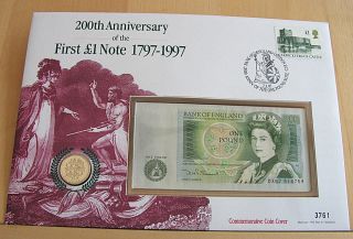 1997 First £1 Pound Note 200th Anniversary Commemorative Coin Cover 3761 photo