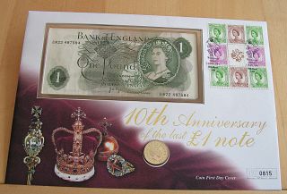 1998 10th Anniversary Of The Last £1 Banknote Coin First Day Cover 0815 photo