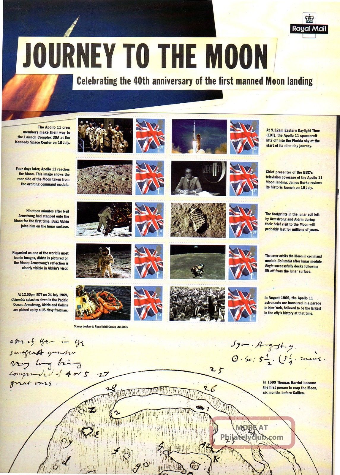 Cs4 2009 Journey To The Moon Royal Mail Commemorative Smilers Sheet Great Britain photo