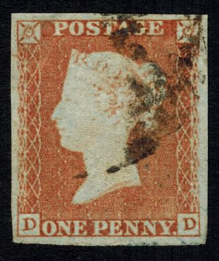 Gb Qv 1841 1d Penny Pale - Red Sg9,  Light Postmark,  Position (dd) Worn Plates photo